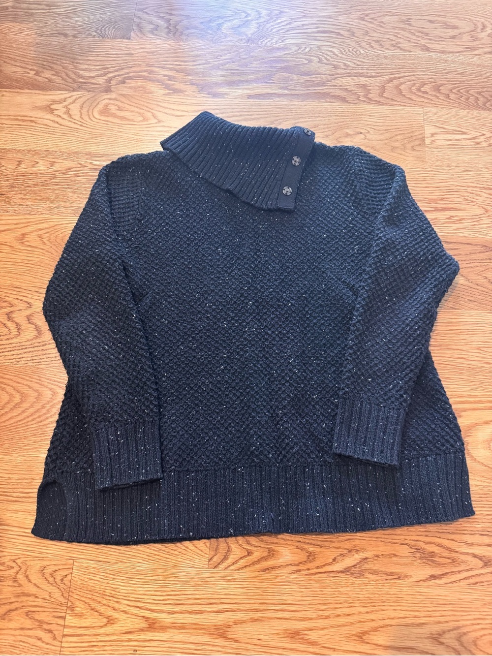 Style & Co. Black Button-Detail Funnel Collar Sweater